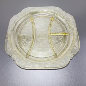 FEDERAL MADRID AMBER YELLOW DEPRESSION  GLASS 10 1/4" Divided Relish Plate